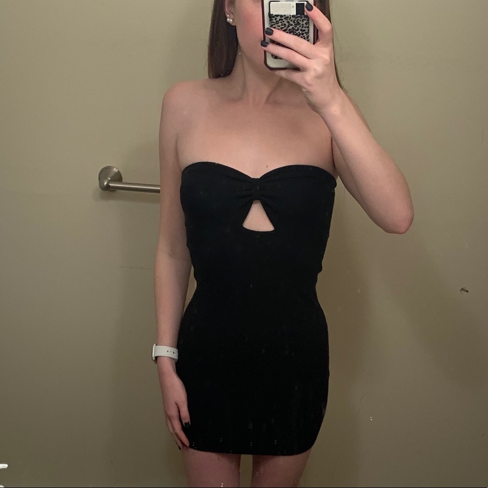 Honey Punch Black Strapless Dress w/ Cutout